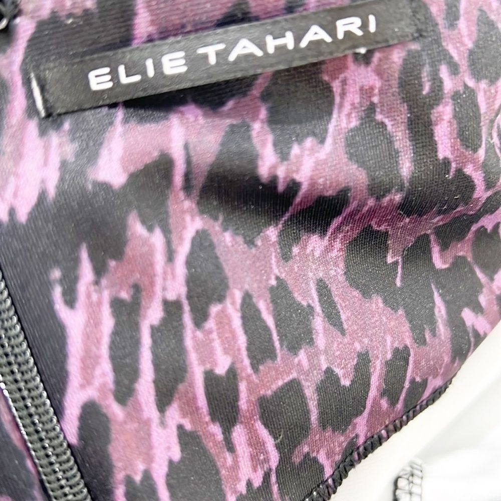 Elie Tahari Raveena Ruched Sheath Dress Aubergine Purple & Black Leopard Print 8 - Picture 10 of 13